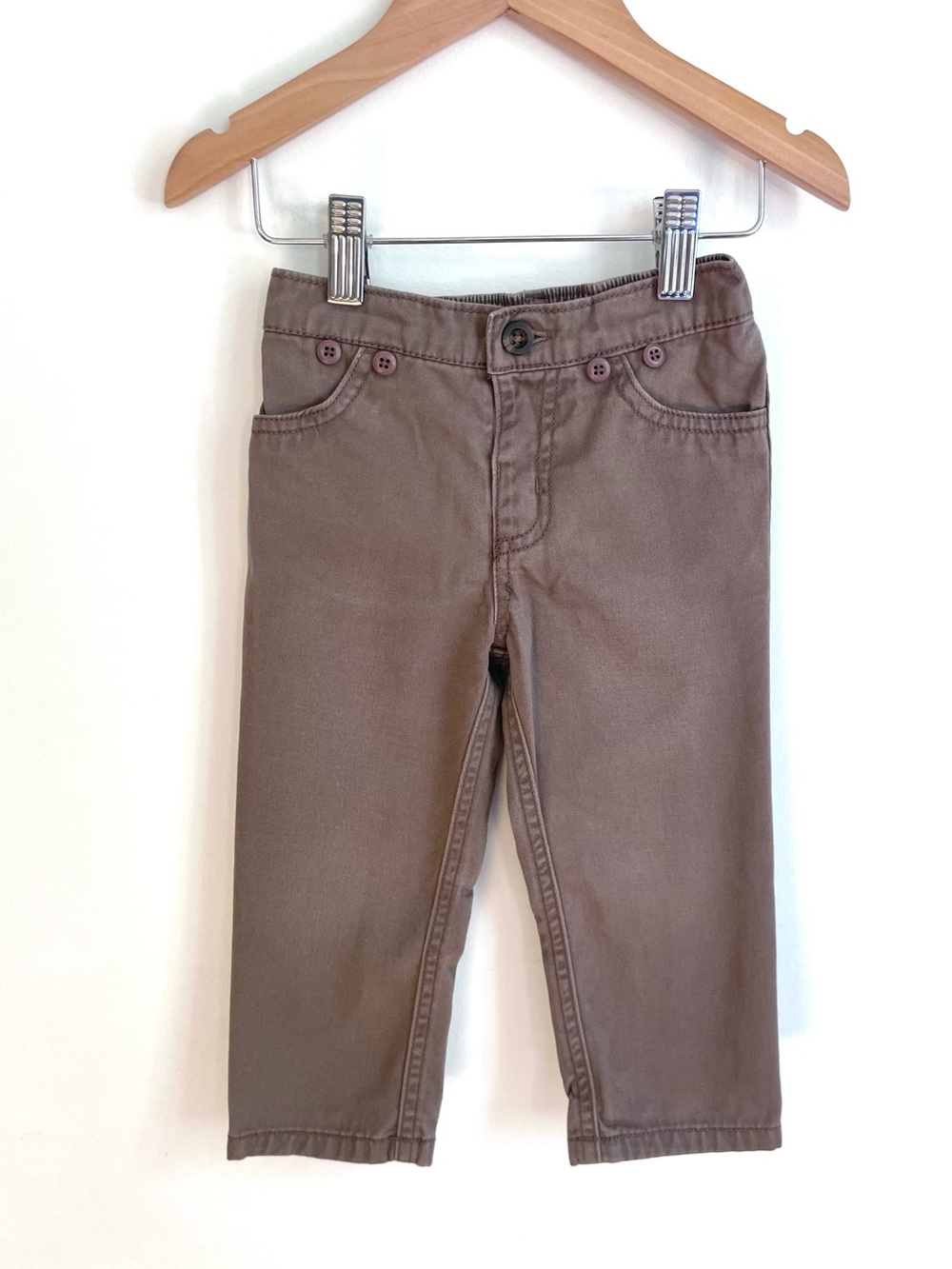 $5 💥Carter's Woven Chino Pants, Soft Cotton, Cute Button Detail, Earthy Tan